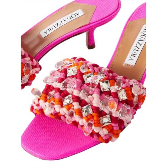 NEW AQUAZZURA women's crystal cote mule sandals in pink - Picture 4 of 5